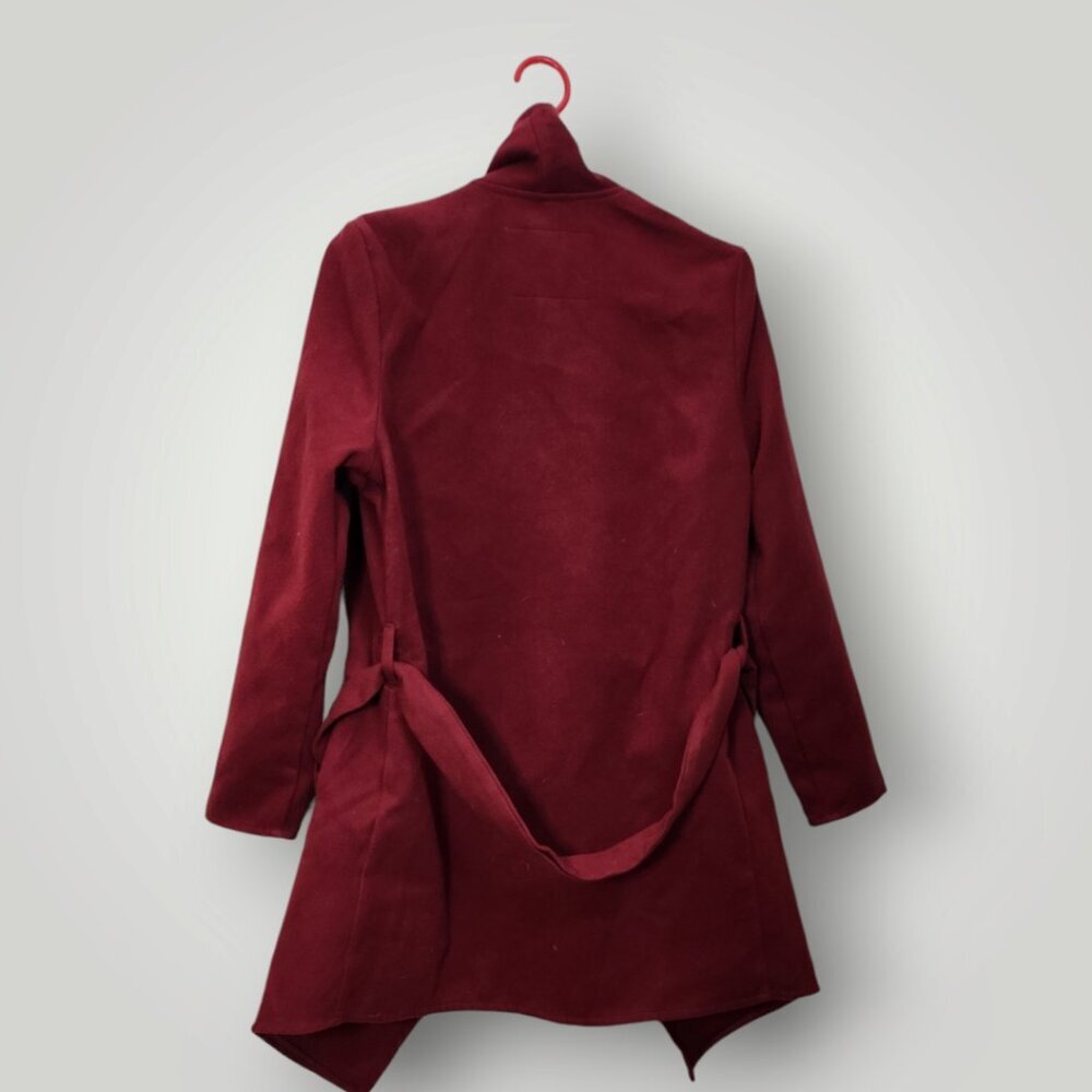 Revamped Red Wrap Style Trench Coat Wide Collar Waterfall Lapel Women's Medium - Picture 8 of 8